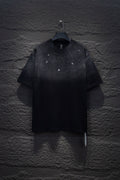 Chrome short-sleeve top, black knit with subtle sparkly cross studs