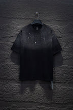 Chrome short-sleeve top, black knit with subtle sparkly cross studs