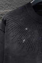 Chrome short-sleeve top sleeve, black knit with rows of small studs