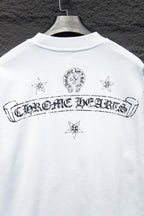 White crewneck T-shirt back print with star and arch banner graphic