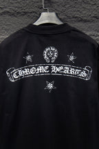 Black T-shirt back with centered arch logo and star icons