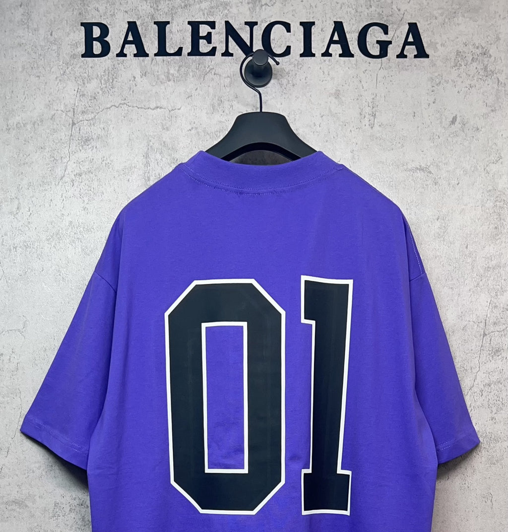 Purple T-shirt with large BALENCIAGA '01' back graphic