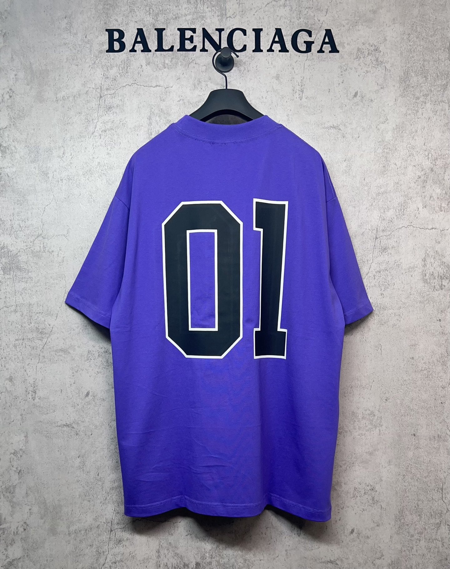 Purple T-shirt with large BALENCIAGA '01' back graphic