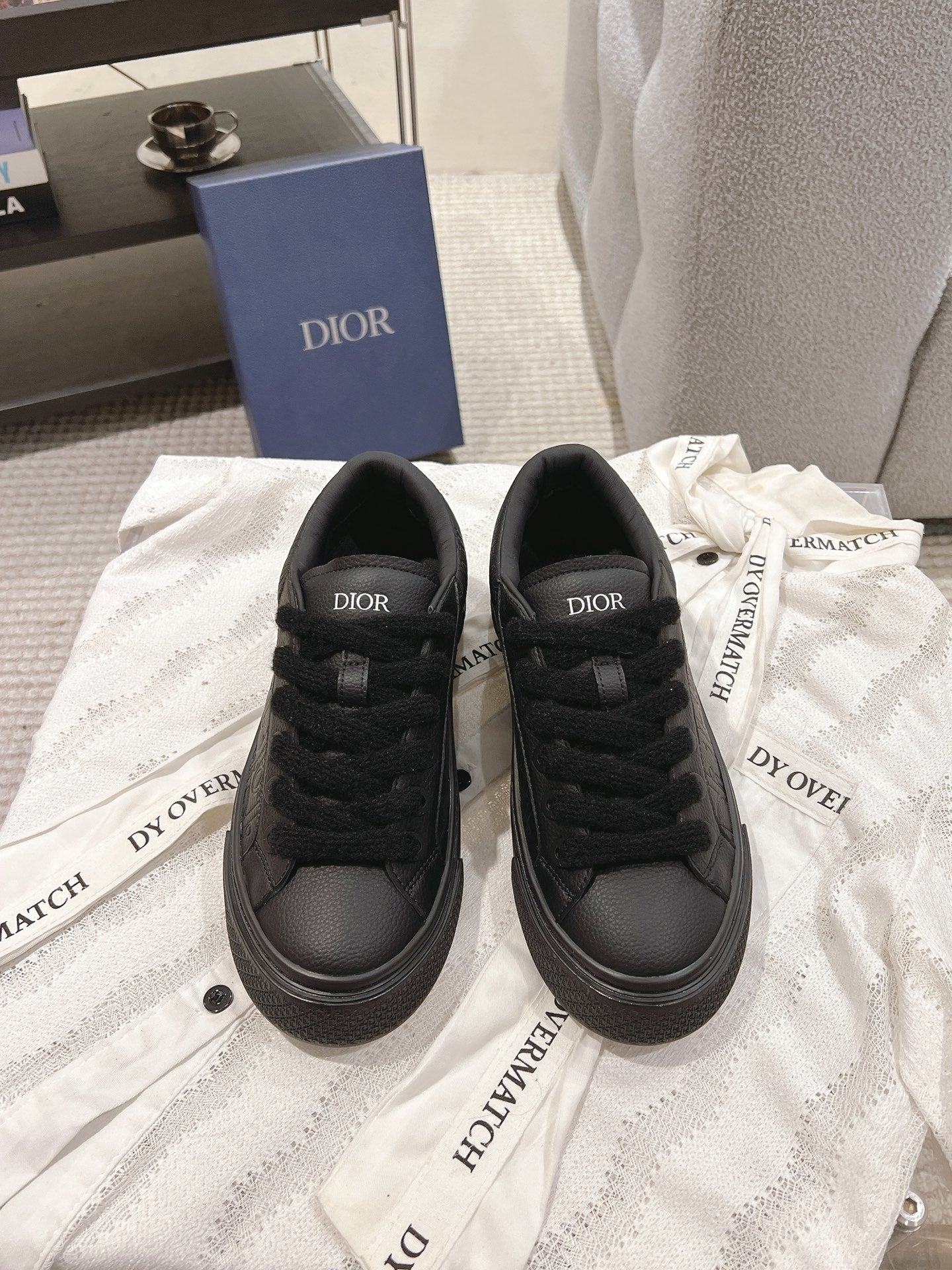 Dior unisex black lace-up sneakers with Dior logo on tongue and side
