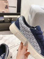 Blue Dior logo-print sneakers with lace-up front and white sole