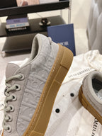 Dior unisex sneaker heel, light gray upper with tan sole panel and lace-up