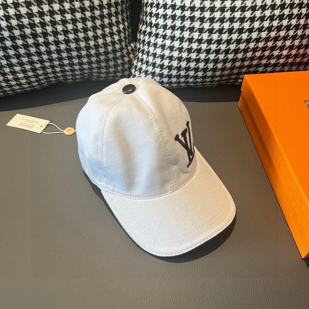 Louis Vuitton cap, white with LV monogram on side panel, button top