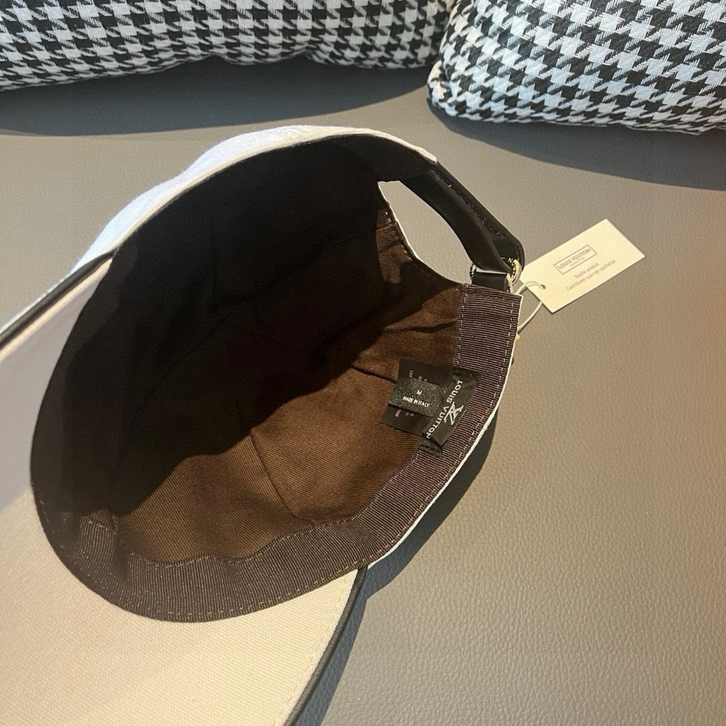 Louis Vuitton cap interior, dark lining and adjustable strap on brim