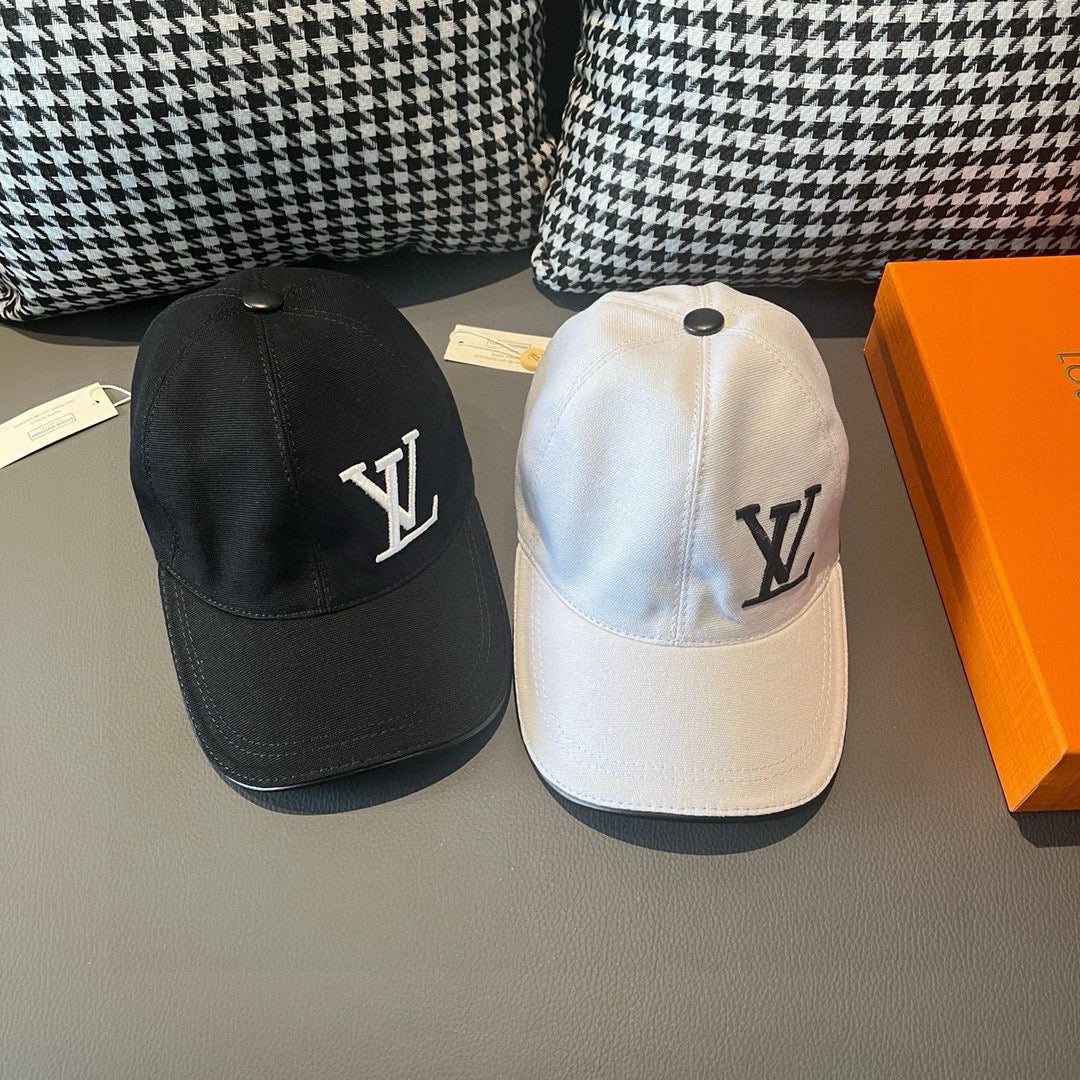 Louis Vuitton caps set, black and white caps with LV monogram logos