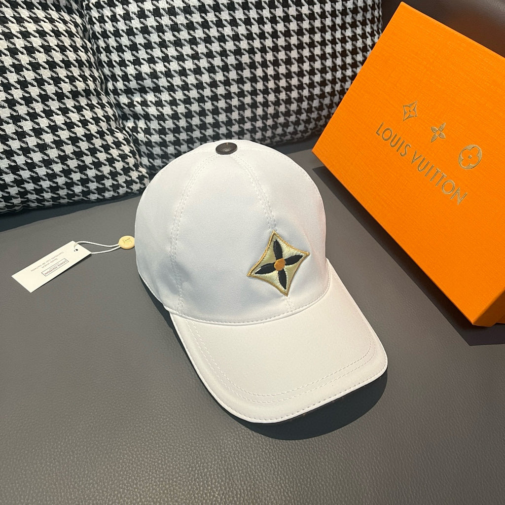 Louis Vuitton white baseball cap with front embroidered star logo and curved brim
