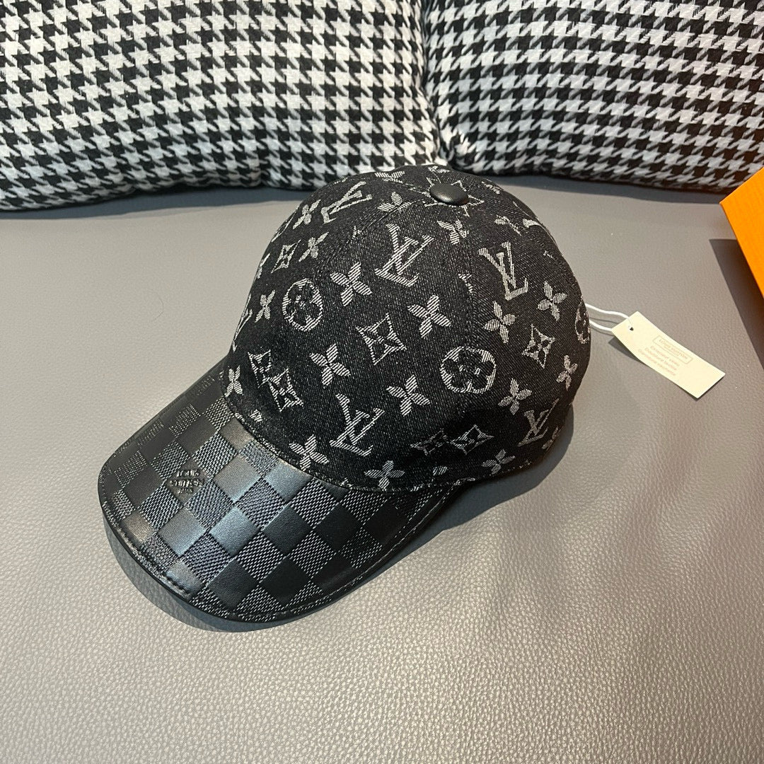 Louis Vuitton monogram baseball cap with gray check brim panel