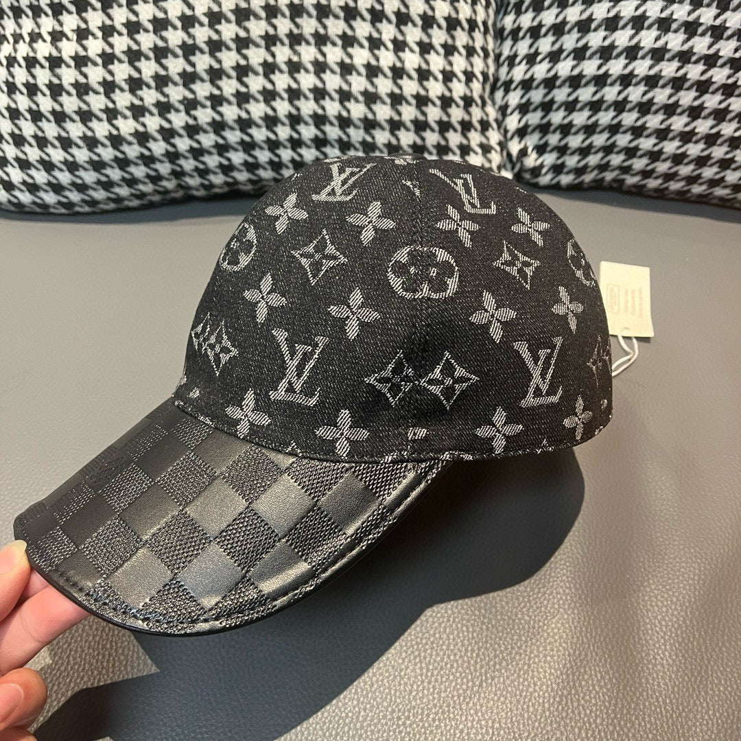 Louis Vuitton monogram baseball cap with dark check panel brim