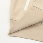 Beige bomber jacket knit hem and ribbed side trim with white stripe