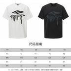 White and black Balenciaga graphic T-shirts with size chart