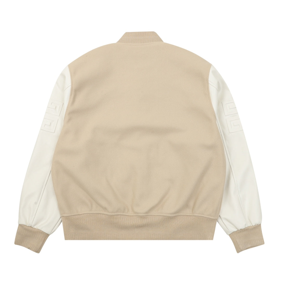 Beige Givenchy bomber jacket, back view, with ribbed hem and cuffs