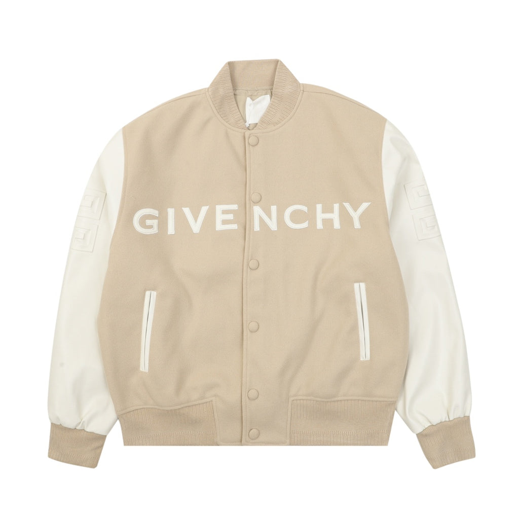 Beige Givenchy bomber jacket with snap-button front and front logo print