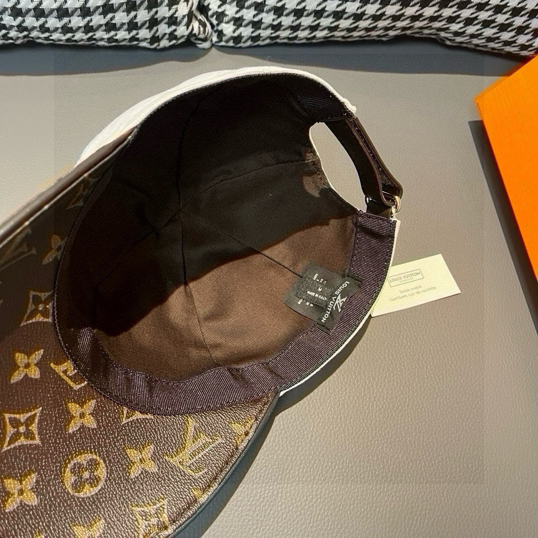 Louis Vuitton cap interior view with brown monogram lining and inner strap tag