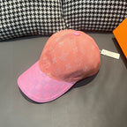 Louis Vuitton two-tone monogram cap with peach crown and pink checkered brim