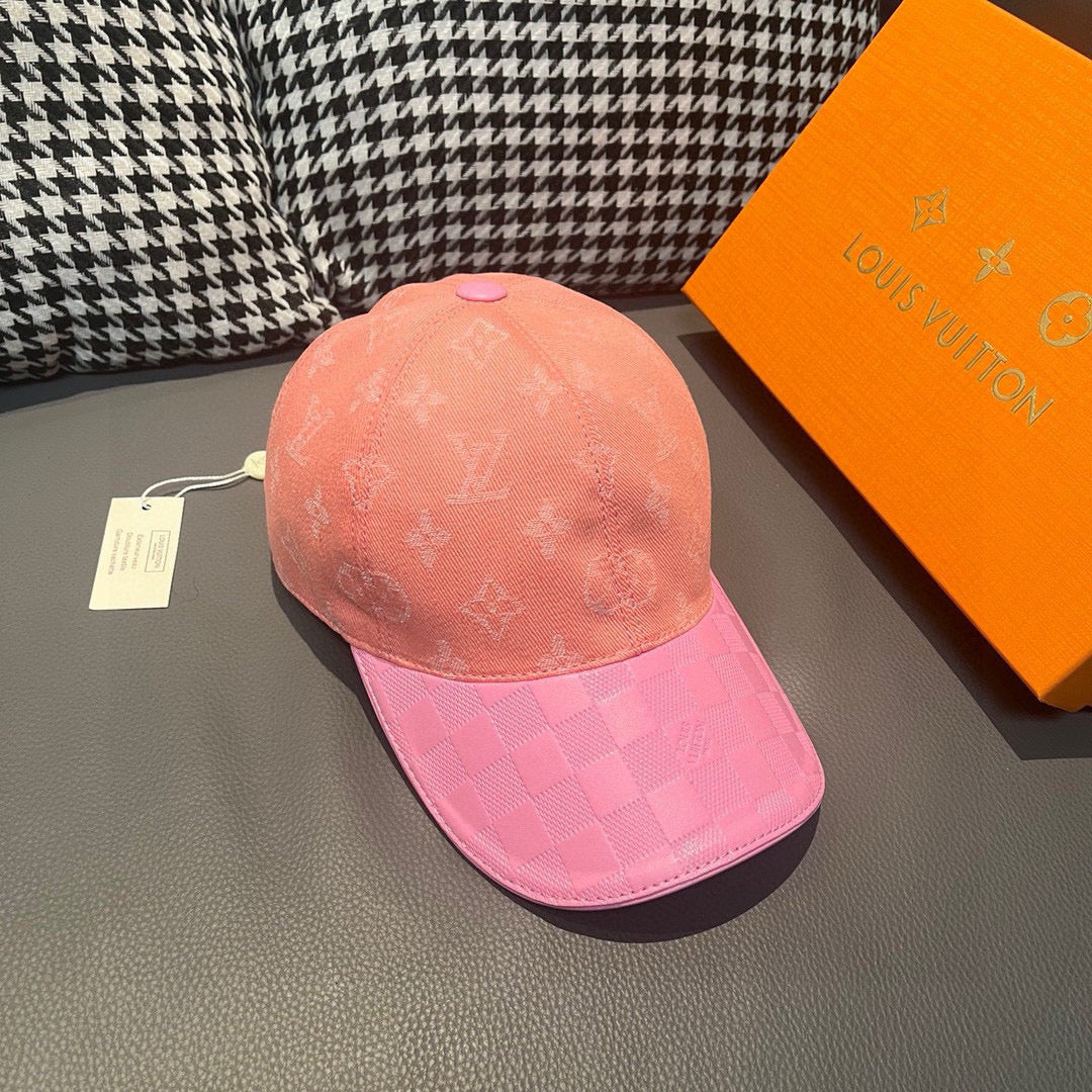Louis Vuitton two-tone monogram cap, peach crown with pink checkered brim