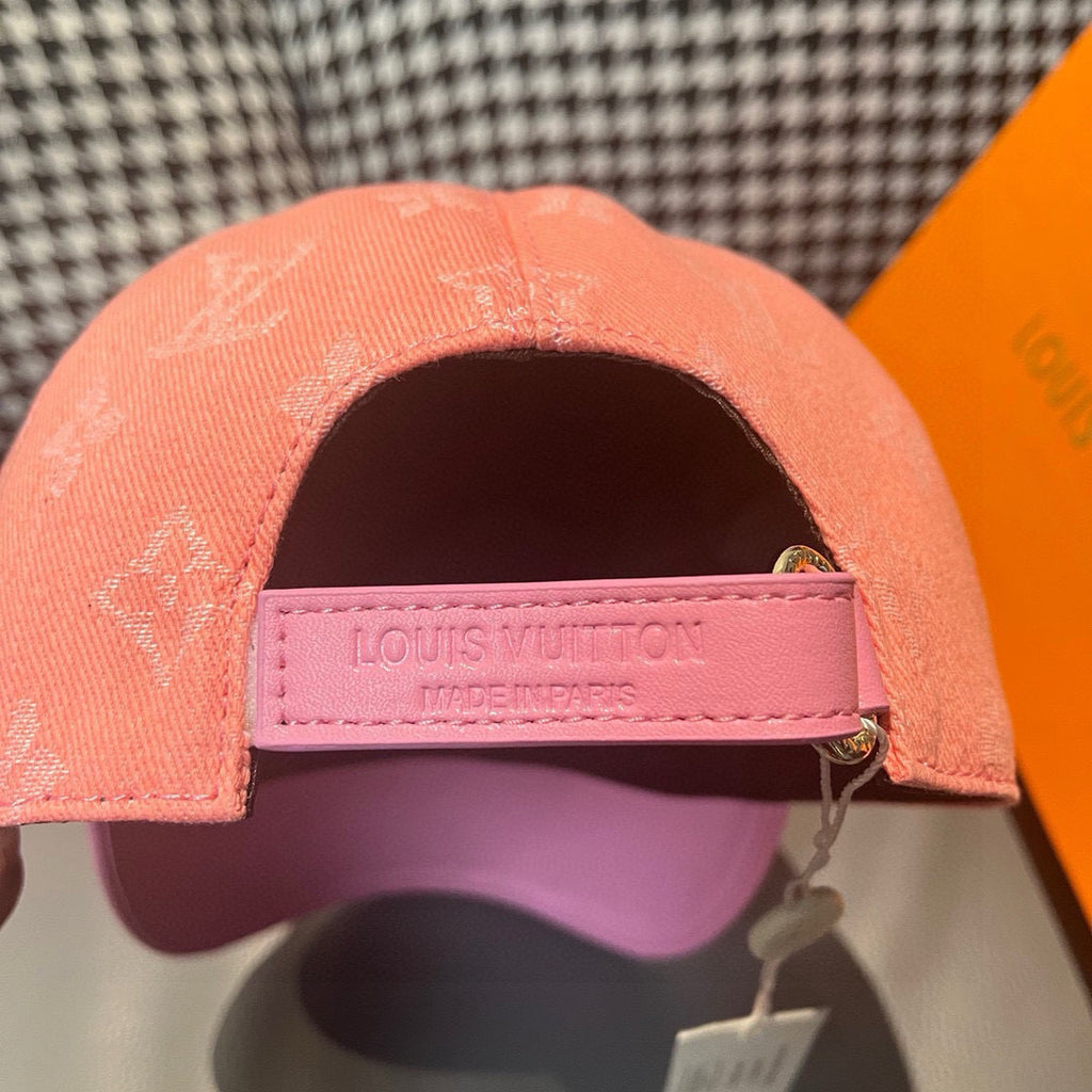 Louis Vuitton cap interior with adjustable pink strap and LV label