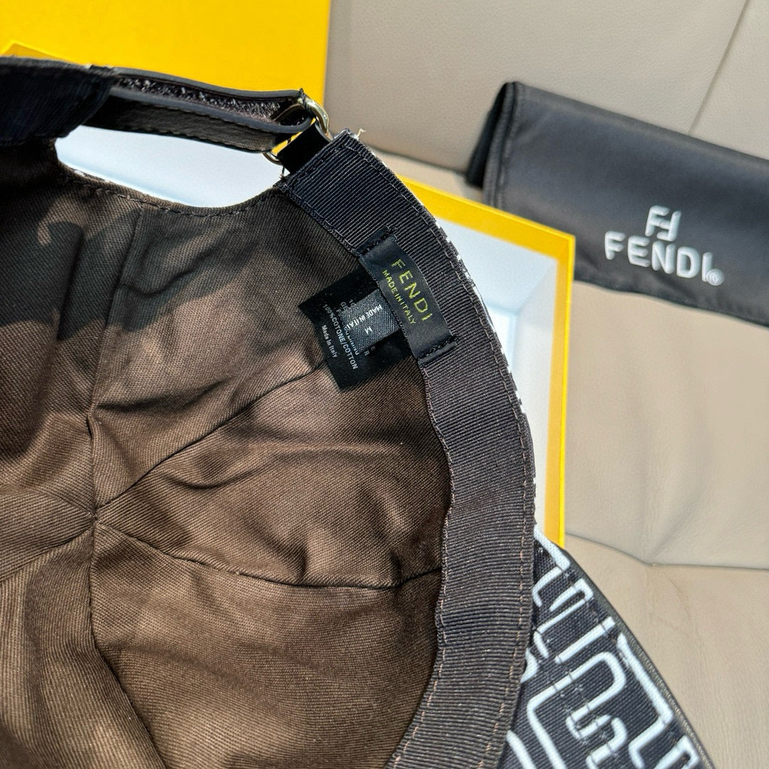 Black cap interior with webbing strap and Fendi logo label