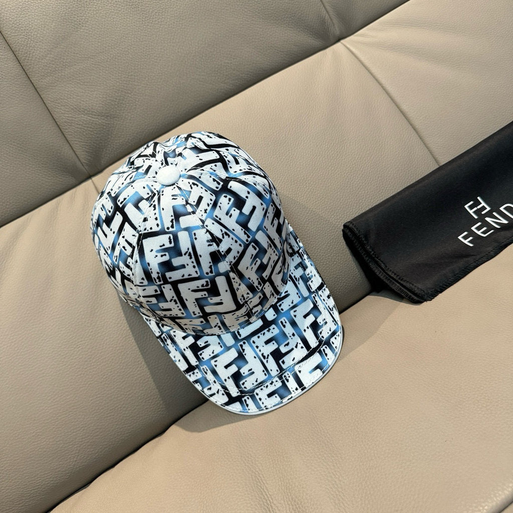 Fendi patterned baseball cap, white base with blue and black blocks