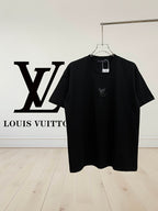 Black T-shirt with Louis Vuitton LV monogram logo on chest