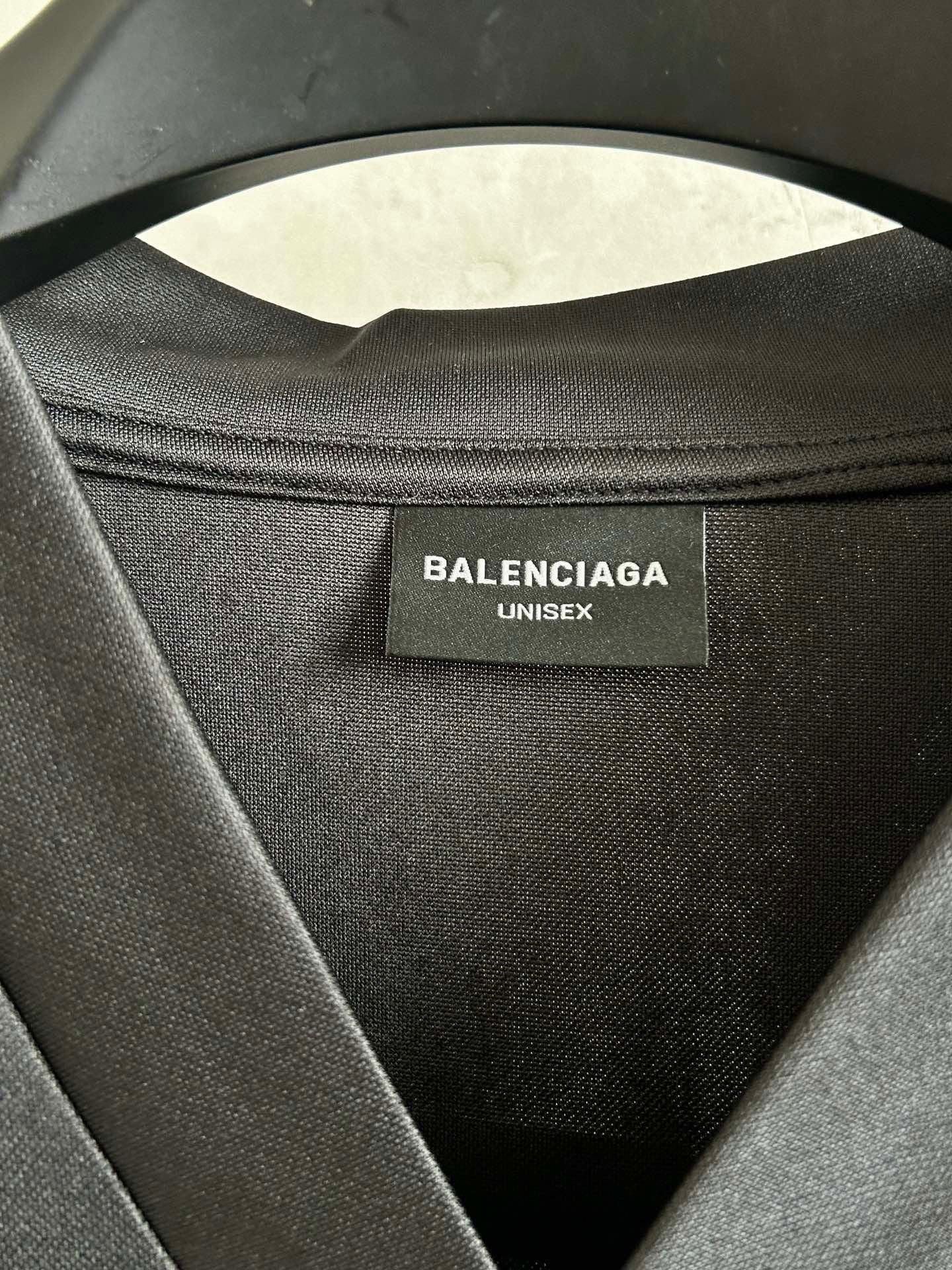 Balenciaga unisex size tag at inner neck of long-sleeve shirt, black fabric