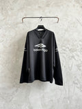 Balenciaga long-sleeve V-neck shirt, black, front logo print