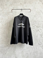 Balenciaga long-sleeve V-neck shirt, black, front logo print