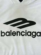 Balenciaga logo on white long-sleeve V-neck top