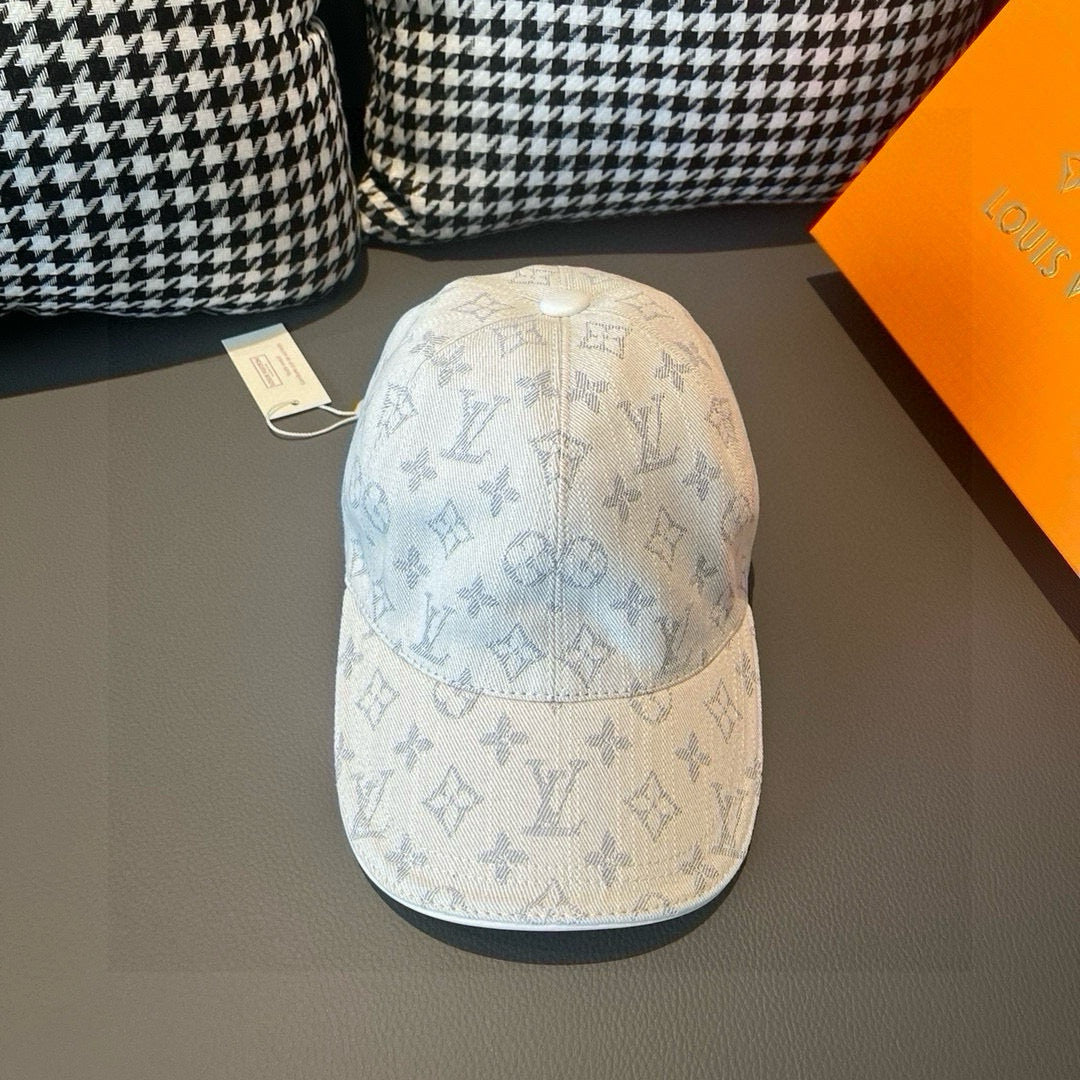 Louis Vuitton monogram canvas cap, light beige with blue pattern, curved brim