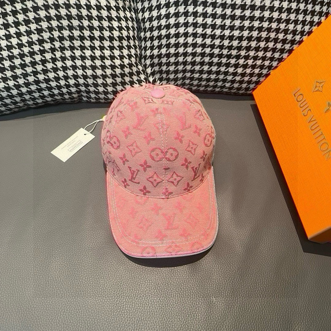 Pink monogram baseball cap with stitched brim and curved crown