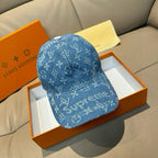 Louis Vuitton baseball cap in blue denim with allover monogram pattern and curved brim