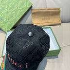 Black Gucci baseball cap with GG monogram pattern and round top button