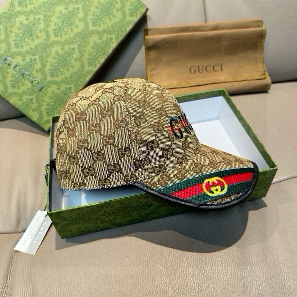 Gucci GG baseball cap, beige with red-green Web trim and black underbrim