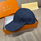 Louis Vuitton denim monogram baseball cap, dark navy blue, curved brim and crown