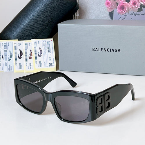 Dark gray/black square sunglasses with dark lenses and EB logo temple detail