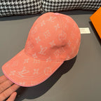 Louis Vuitton monogram cap in coral pink, adjustable buckle strap and stitched curved brim