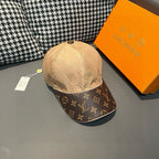 Beige monogram baseball cap with dark brown logo brim