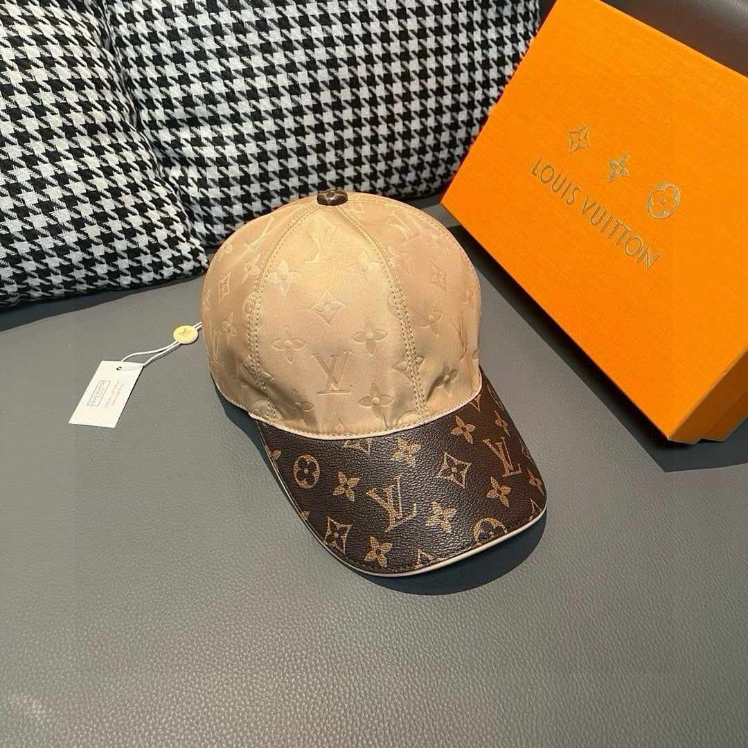 Beige monogram baseball cap with dark brown logo brim