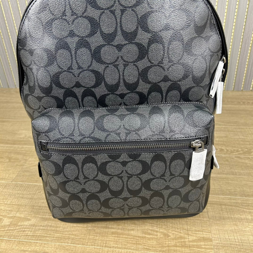 Coah patterned mini backpack with front zipper and gray-toned monogram fabric