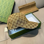 Gucci monogram baseball cap, side view with curved visor and stitching
