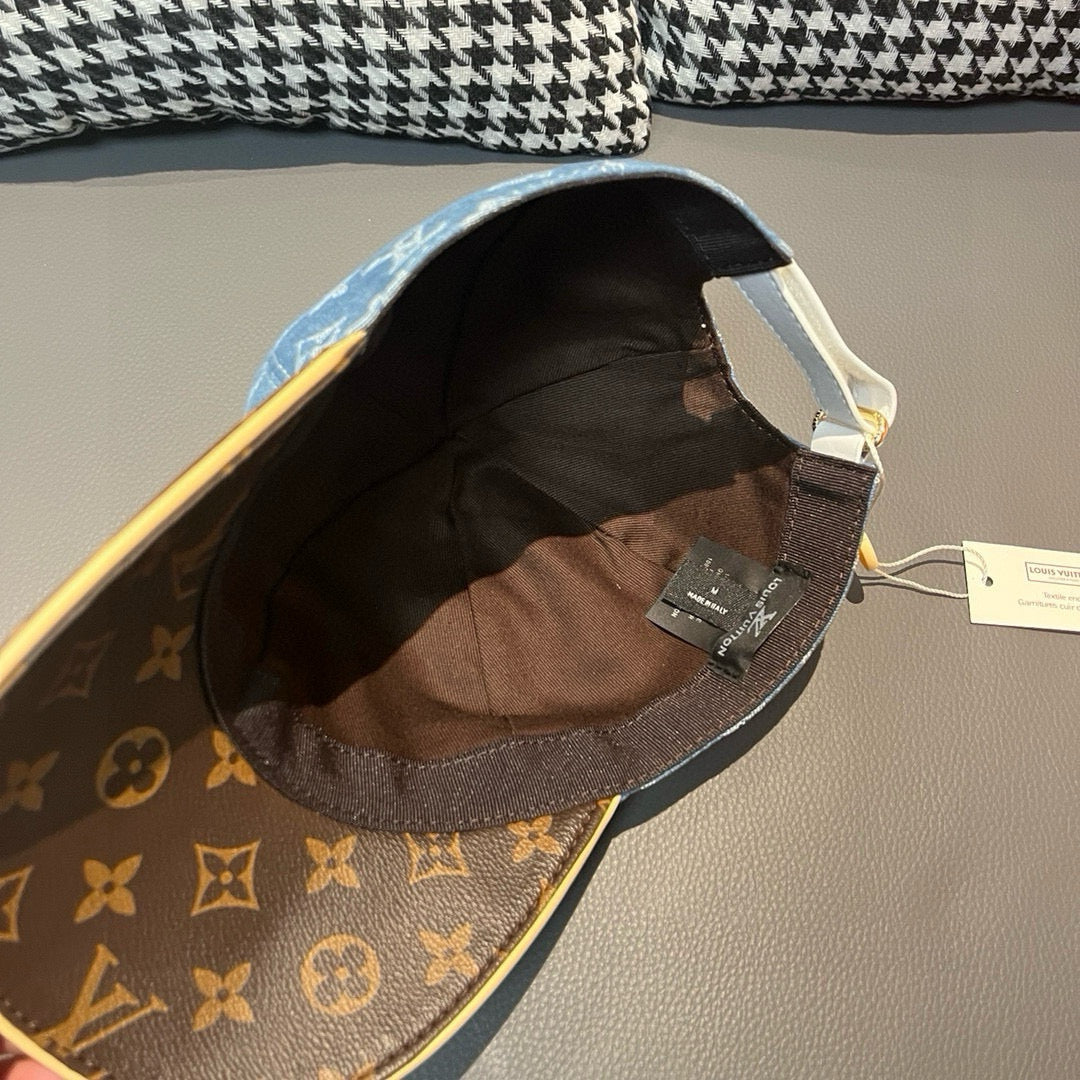 Louis Vuitton cap interior with brown monogram lining and attached size tag