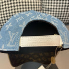 Louis Vuitton cap interior label on adjustable strap inside blue monogram crown