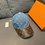 Louis Vuitton denim cap with blue monogram crown and brown monogram under brim