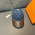 Louis Vuitton monogram baseball cap with blue top and brown patterned brim