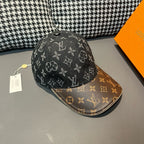 Louis Vuitton monogram cap with dark crown and brown brim, front-left view