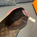 Louis Vuitton cap interior, dark brown monogram brim with black lining and tag