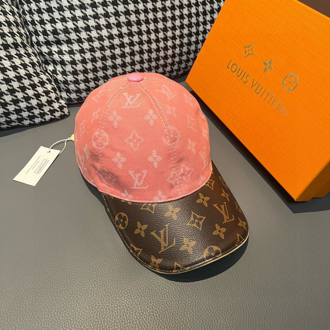 Louis Vuitton baseball cap, pink monogram crown with dark brown logo brim